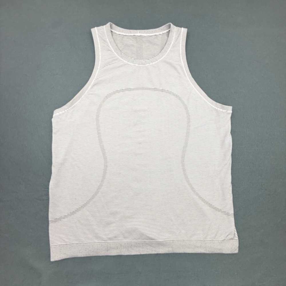 Lululemon Swiftly Tech Tank Top Women 8 White Striped Athletic Racerback